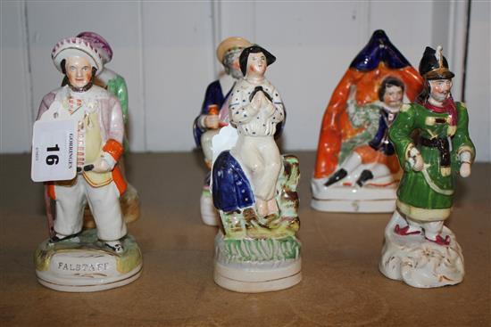 Six Staffordshire pottery theatrical figures, mid 19th - mid 20th century, 16.5cm - 17.5cm